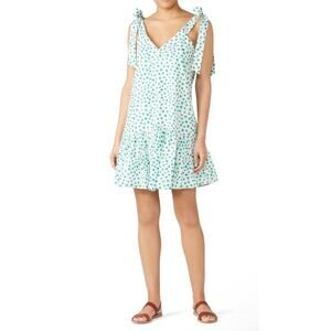 REBECCA TAYLOR Daisy Poplin Green Polka Dot Mini Dress Size Small
